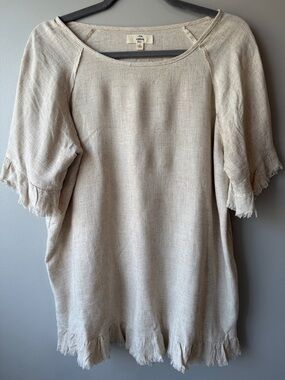 entro Natural Frayed Hem cotton Linen-Blend Tunic size small S